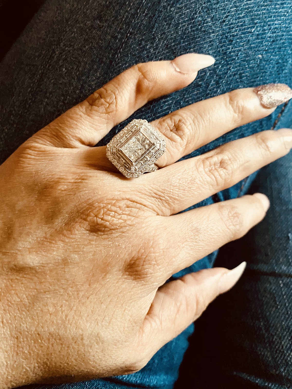 Diamond cluster cocktail ring, finished